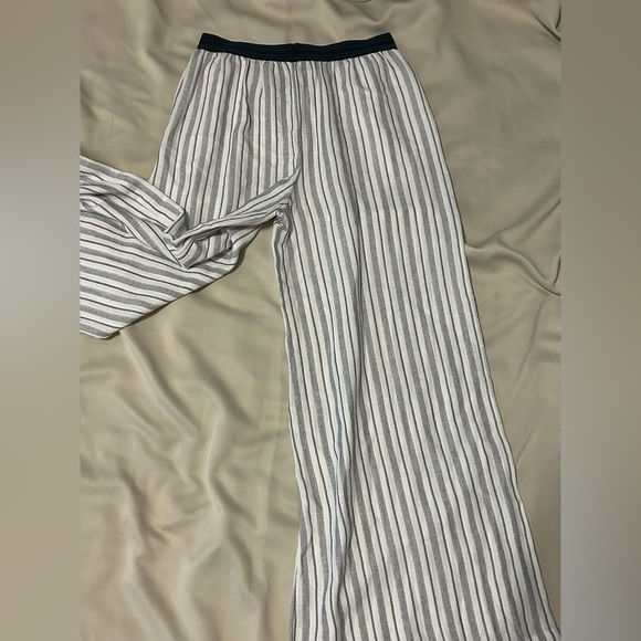 Free People White and Grey Striped Wide Leg Flowy Pants with Waistband - S - Picture 6 of 7